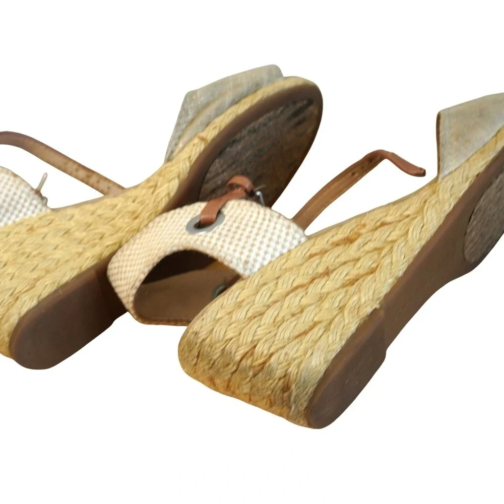 Lucky Brand Espadrille Wedge Sandals Womens 8.5 Tan Jute Ankle Strap Boho Beachy